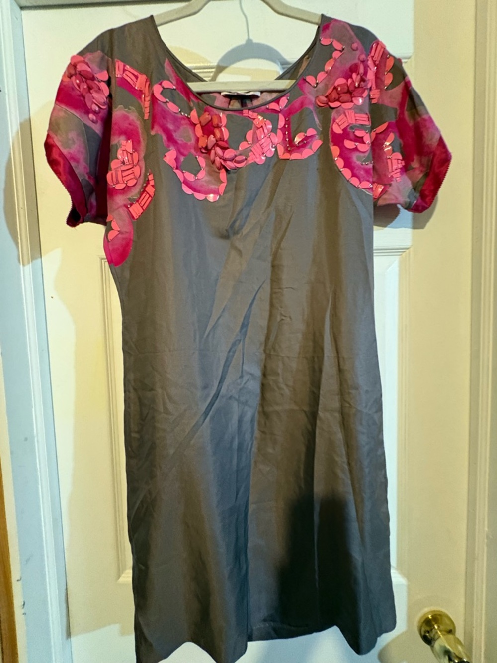 Rebecca Taylor Gray Dress with Pink Floral Pattern